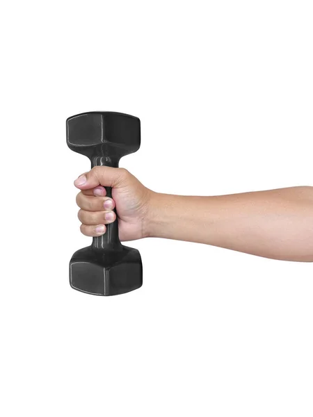 Hand Houden Dumbell Geïsoleerde Witte Achtergrond — Stockfoto