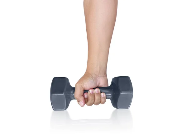 Hand Houden Dumbell Geïsoleerde Witte Achtergrond — Stockfoto