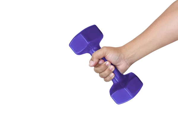 Hand Houden Dumbell Geïsoleerde Witte Achtergrond — Stockfoto