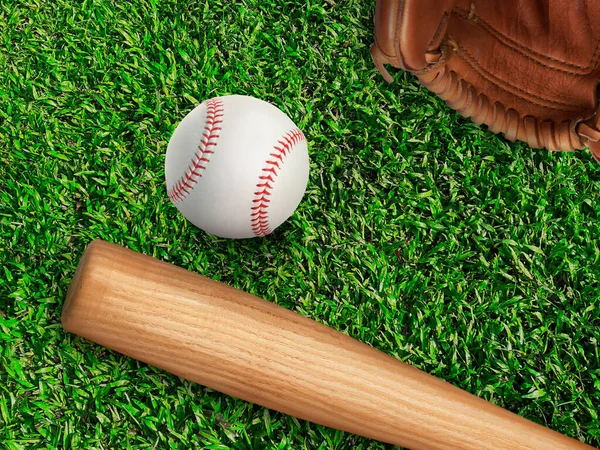 Baseball Rękawica Piłka Kij Boisku — Zdjęcie stockowe