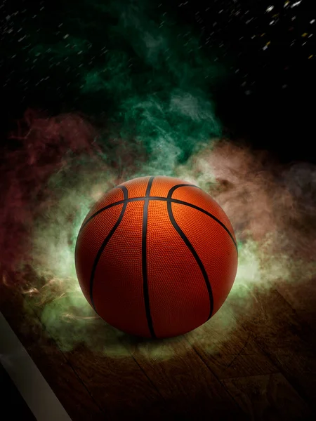 Basket Ball Sur Fond Fumée Couleur — Photo