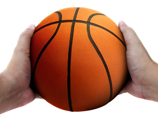 Basket Spelare Som Håller Boll Mot Vit Bakgrund — Stockfoto