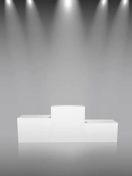 Fehér Győztes Pódium Piedesztál Reflektorfényben Renderelés Illusztráció — Stock Fotó