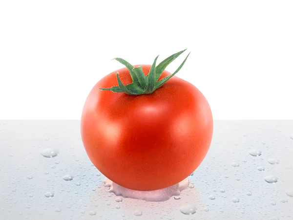 Tomate Fresco Sobre Mesa Com Gotas Água — Fotografia de Stock