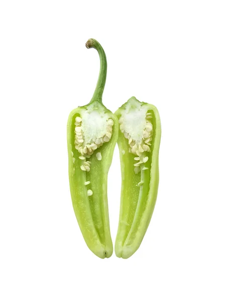 Plátky Zelené Horké Chilli Papričky Izolované Bílém Pozadí — Stock fotografie