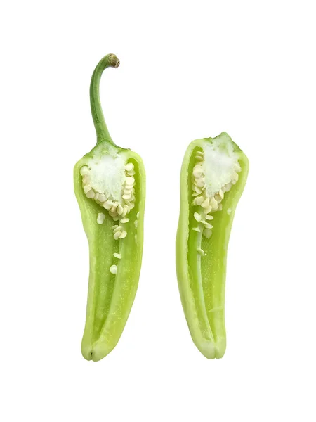 Φέτες Πράσινο Καυτερές Πιπεριές Τσίλι Απομονώνονται Λευκό Φόντο — Φωτογραφία Αρχείου