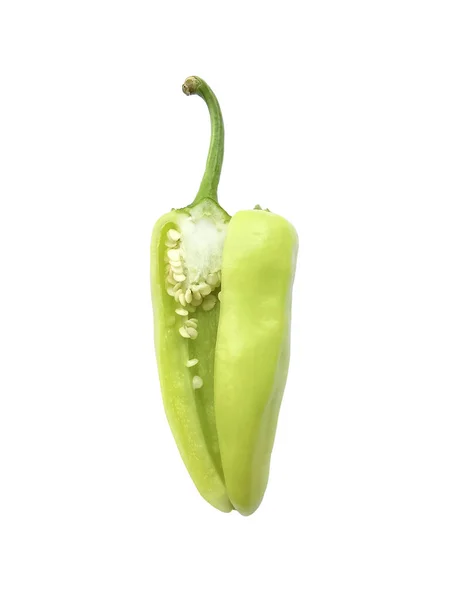 Gesneden Groene Hete Chili Pepers Geïsoleerd Witte Achtergrond — Stockfoto