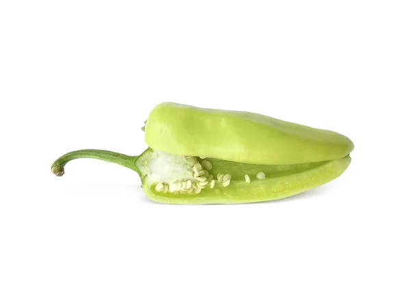 Gesneden Groene Hete Chili Pepers Geïsoleerd Witte Achtergrond — Stockfoto