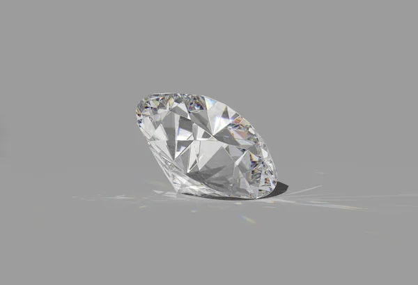 Runder Diamant Geschliffen Auf Glänzend Weißem Hintergrund Gegenlicht Glänzend Ätzende — Stockfoto