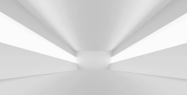 Pusty Pokój Biała Podłoga Ścianą Ekspozycję Nowoczesny Futurystyczny Design Technologii — Zdjęcie stockowe
