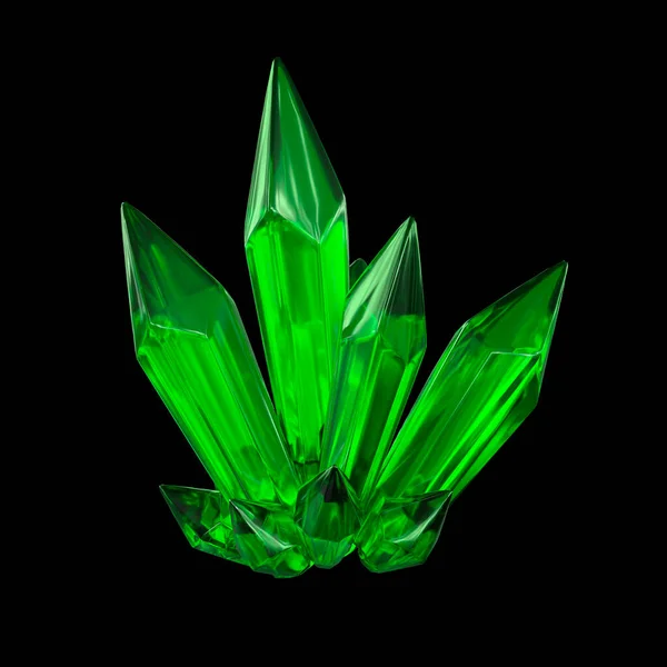 Render Cristal Verde Esmeralda Sobre Fondo Negro Gemas Pepitas Naturales — Foto de Stock