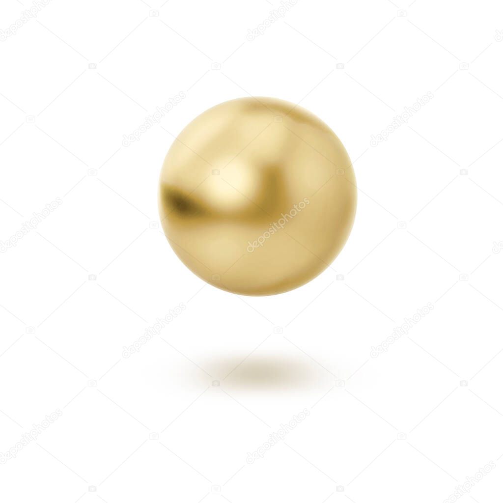 Realistic glossy chromium gold ball with glares and reflection on white. 3d render