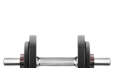 beyaz arkaplanda siyah dambıl ve metin için boş alan