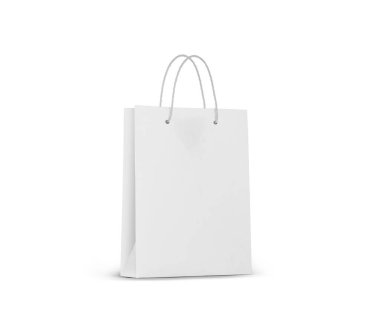 Beyaz bir arka planda izole edilmiş beyaz kağıt çanta.