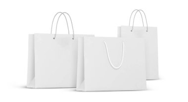 Beyaz bir arka planda izole edilmiş beyaz kağıt çanta.