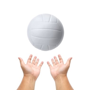 Beyaz arka planda el ele tutuşan voleybol