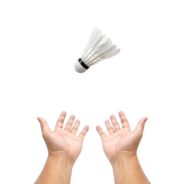 Hand Holding Badminton Ball White Background — Stock Photo, Image