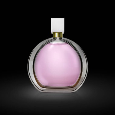 Siyah arka planda parfüm şişesi. 3d hazırlayıcı