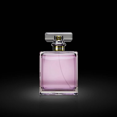 Siyah arka planda parfüm şişesi. 3d hazırlayıcı