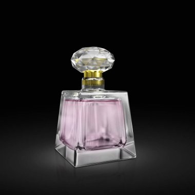 Siyah arka planda parfüm şişesi. 3d hazırlayıcı