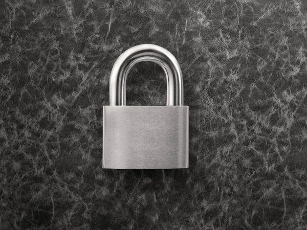 Silver Closed Lock Black Leather Background — Zdjęcie stockowe
