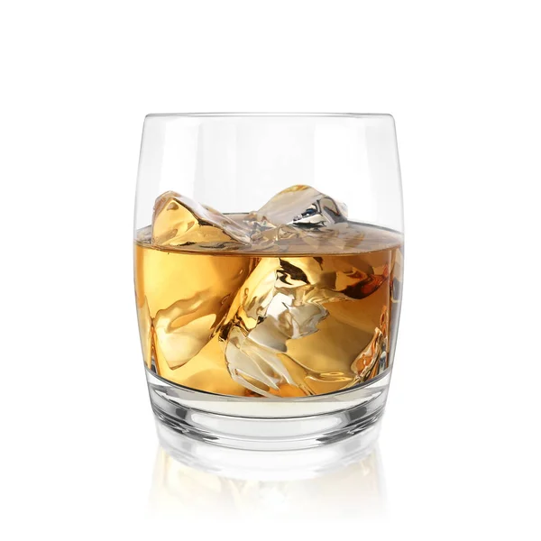 Whiskey Glass Ice Isolated White Background — Stock Photo, Image