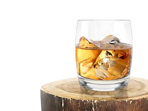 Whiskey Glass Old Wood Log — Stock Photo, Image