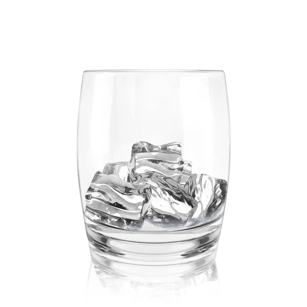 Age Empty Glass Ice Cubes White Background Render — Zdjęcie stockowe