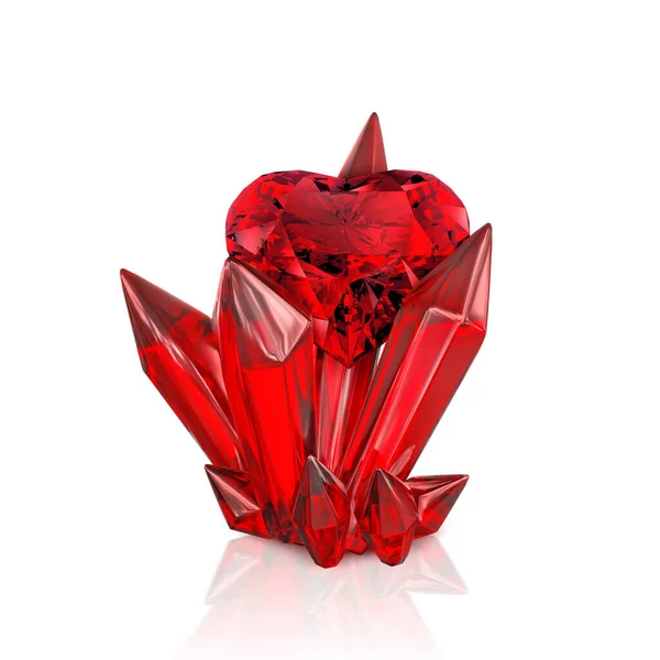 Κόκκινο Διαμάντι Σχήμα Καρδιάς Σμαραγδένιο Κόκκινο Κρύσταλλο Απομονωμένο Λευκό Φόντο — Φωτογραφία Αρχείου
