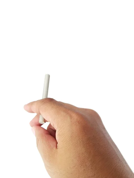 一只手拿着一支香烟 把手和香烟分开 把香烟白色背景隔开 — 图库照片