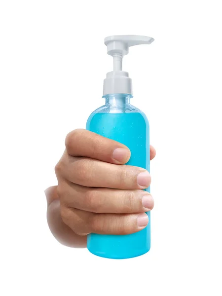 酒精凝胶清洁剂手凝胶清洁剂用于白色背景的抗菌和病毒清洁剂 人们用酒精凝胶洗手以防止Covid 19病毒 — 图库照片