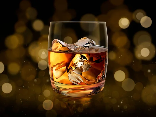 Glass Whiskey Gold Abstract Bokeh Background Render — Stockfoto
