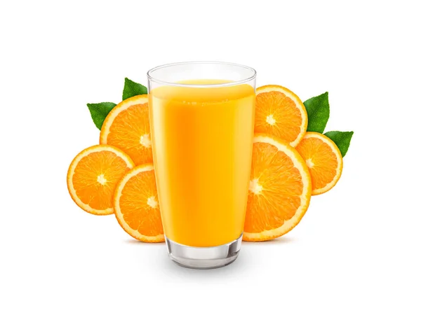 Jus Orange Frais Avec Des Fruits Sur Fond Blanc — Photo