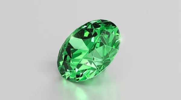 Groene Glanzende Briljante Diamant Geplaatst Grijze Achtergrond Weergave — Stockfoto