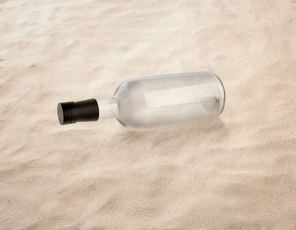 Blank Liquor Bottle Sand Beach Sea — Stock Photo, Image