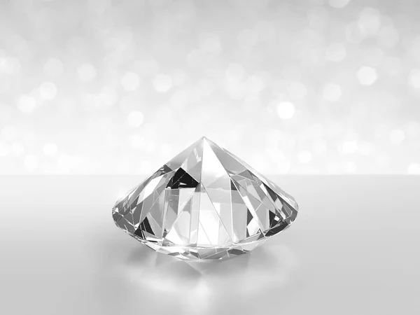 Detailní Záběr Elegantní Diamant Bílém Zářícím Pozadí Bokeh Koncept Pro — Stock fotografie