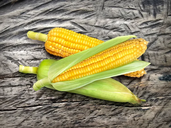 Corn Cob Vintage Wood Texture Background Top View — Stock Photo, Image