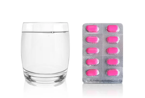 Пакет Таблеток Склянка Води Концепція Фармації Медицини — стокове фото