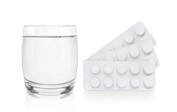 Paquete Pastillas Vaso Agua Concepto Farmacia Medicina —  Fotos de Stock