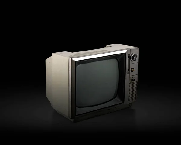 Retro Velha Televisão Fundo Preto — Fotografia de Stock