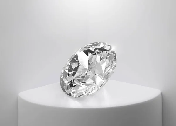 内饰白色空间上精致的钻石 作产品展示或展览之用 选择最佳钻石宝石设计的概念 3D渲染 — 图库照片