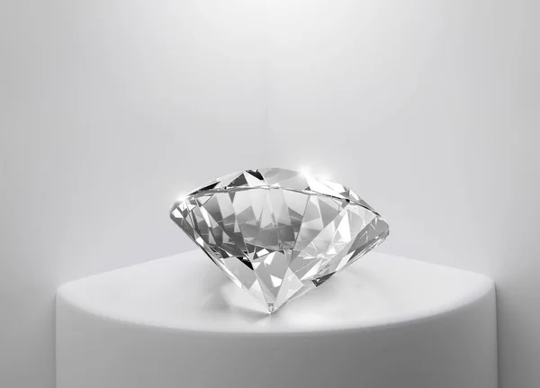 Nahaufnahme Eines Eleganten Diamanten Auf Weißem Innenraum Für Produktpräsentation Oder — Stockfoto