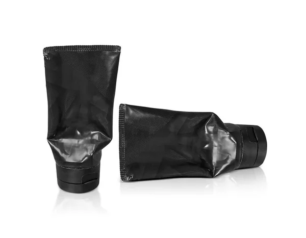 Siyah Plastik Sıkıştırılmış Tüp Beyaz Arkaplanda Kozmetik Ürünleri Için Ambalaj — Stok fotoğraf