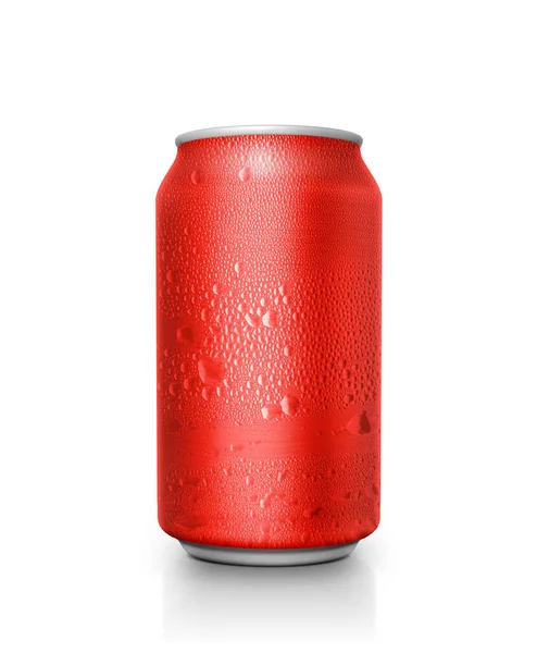 Red Aluminum Cans Water Droplets White Background — Stockfoto