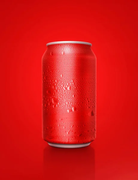 Red Aluminum Cans Water Droplets Red Background — 스톡 사진