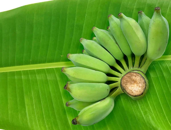 Fresh green raw banana on fresh banana leaves