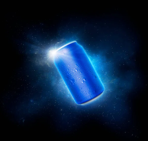 Blue Aluminum Cans Water Droplets Drink Quench Thirst Concept — 스톡 사진