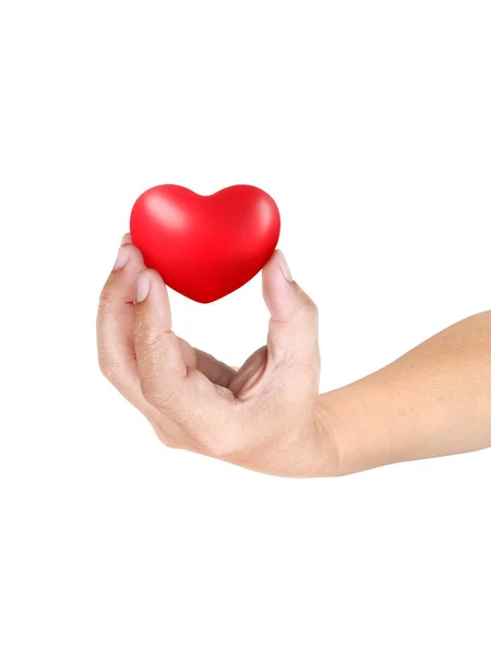 Man Hand Holding Red Heart Isolated White Background — 图库照片