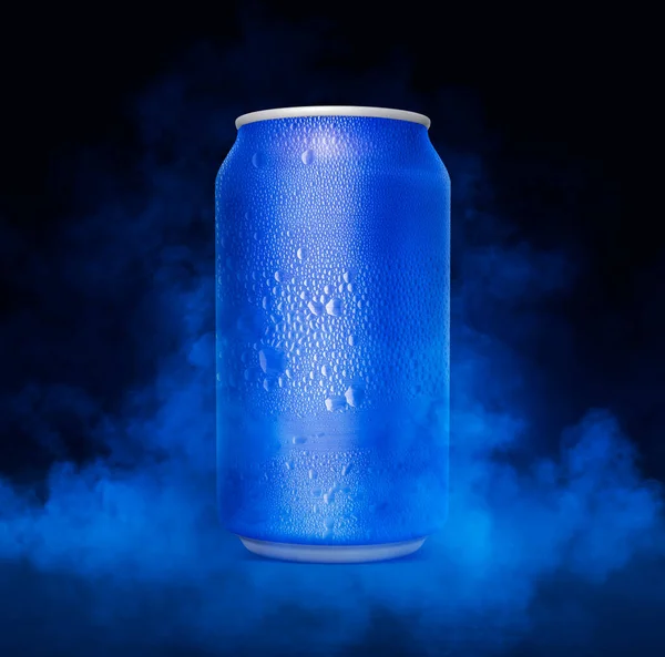 Unbranded Freezing Cold Aluminum Tin Can Cold Vapor Isolated Dark — Stockfoto