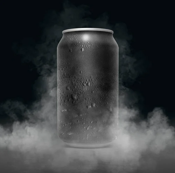 Unbranded Freezing Cold Aluminum Tin Can Cold Vapor Isolated Dark — Stockfoto